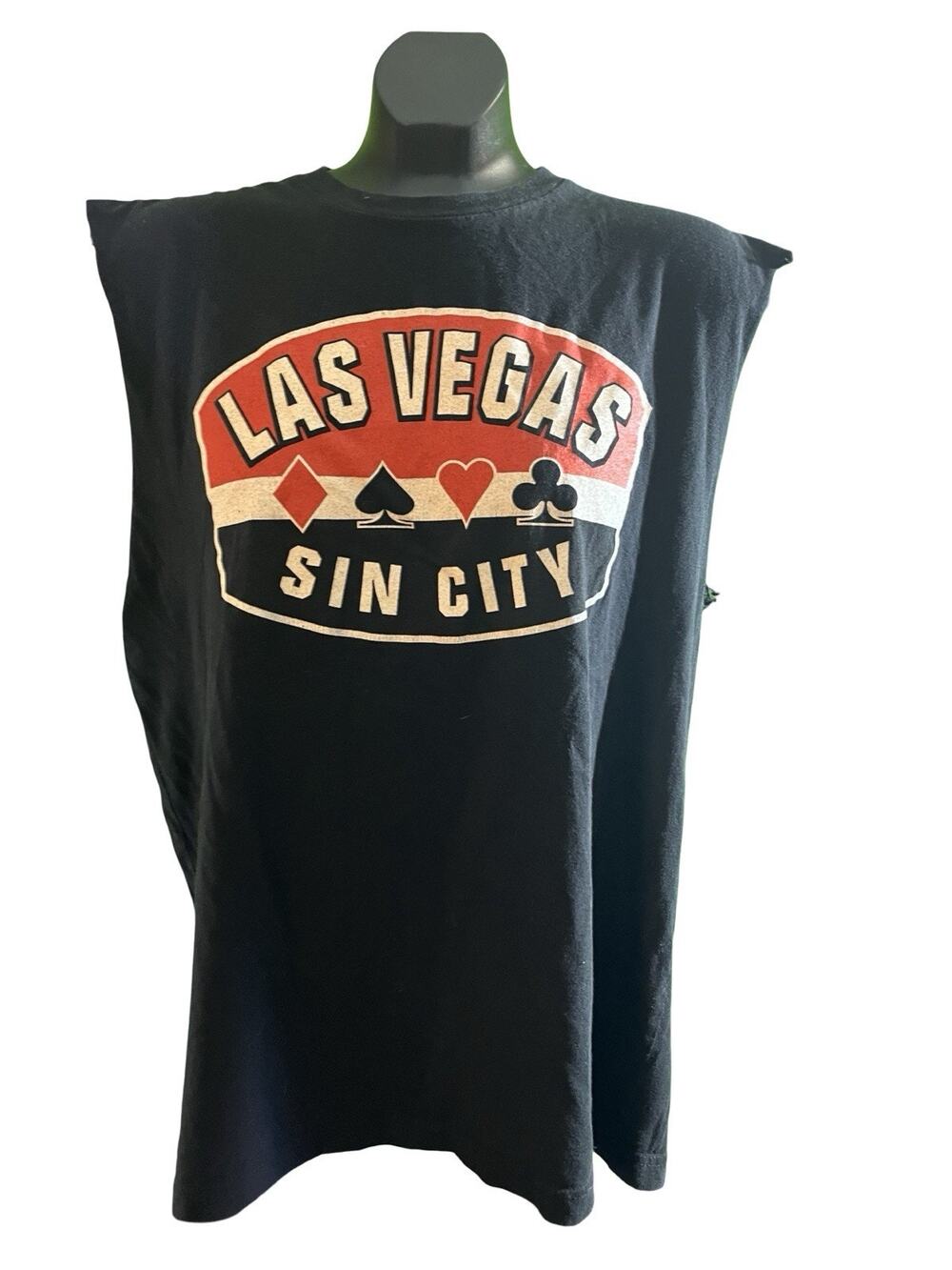 Las Vegas Sin City Sleeveless T-Shirt Large Black Casino Gambling Graphic